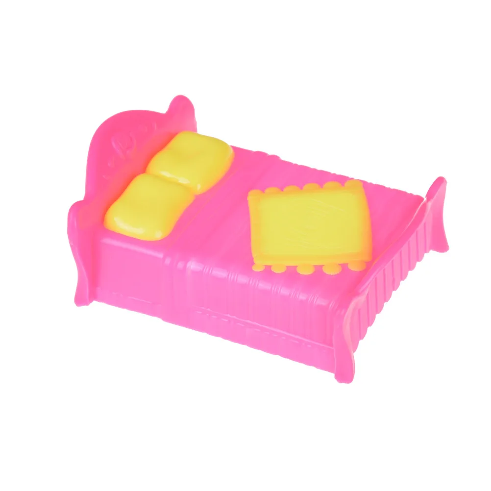 1pcs 9 Styles Fashion Plastic Bed Bedroom Furniture For Girl Dolls Dollhouse Pink Yellow Or Purple Girl Birthday Gift