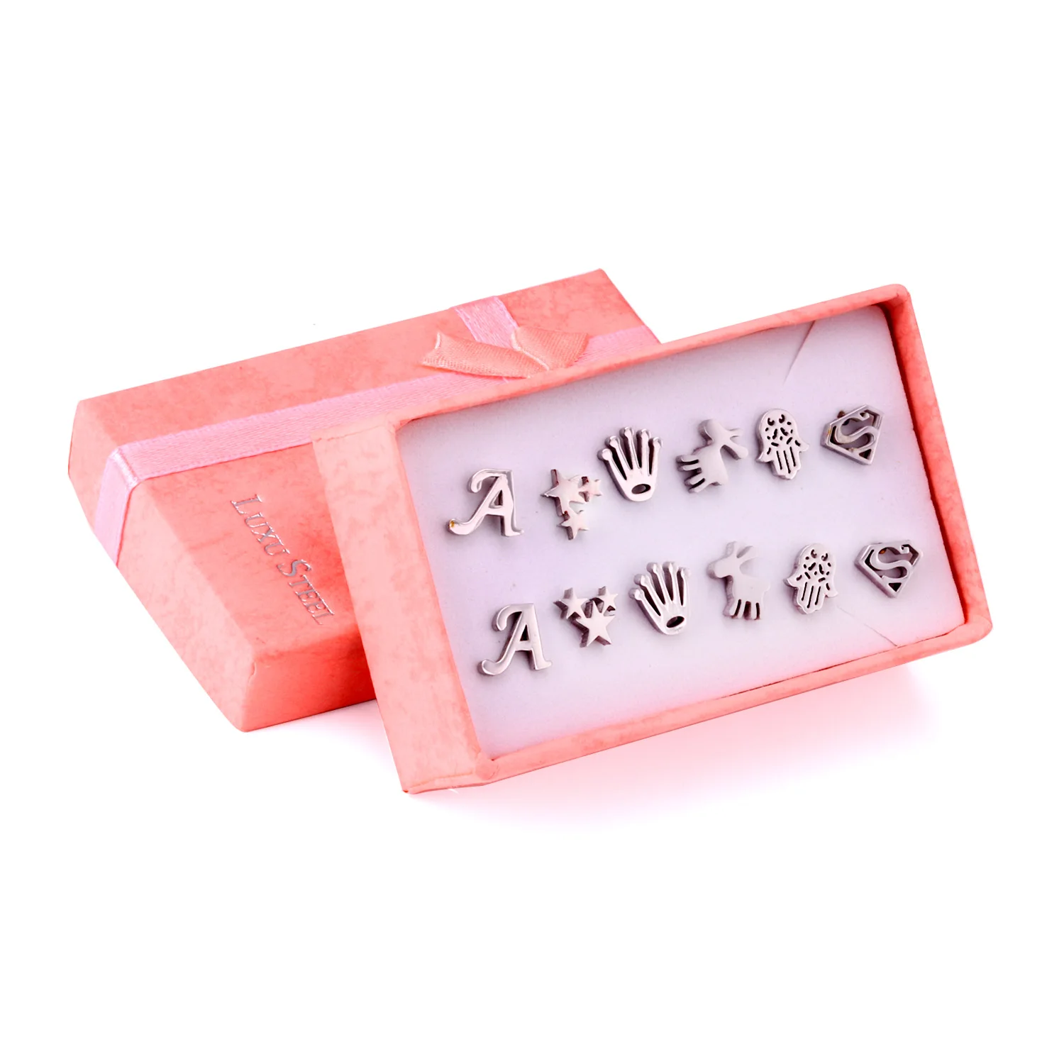 LUXUSTEEL Earring Sets 6 Pairs Golden Color Letter/Star/Hand/Animals Shape Stud Earring Sets For Women/Girl Wholesale Female