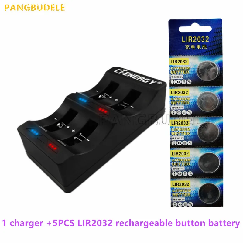 High Quality Universal USB Interface 4-Slot Charger 1PCS + 5PCS Rechargeable Button Battery LIR2032 Button Battery