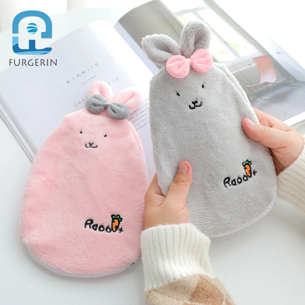 

FURGERIN-Rabbit Hot Water Bag Bottles, Portable Hand Warmers, Warmers with villous Cover, Cute, Women