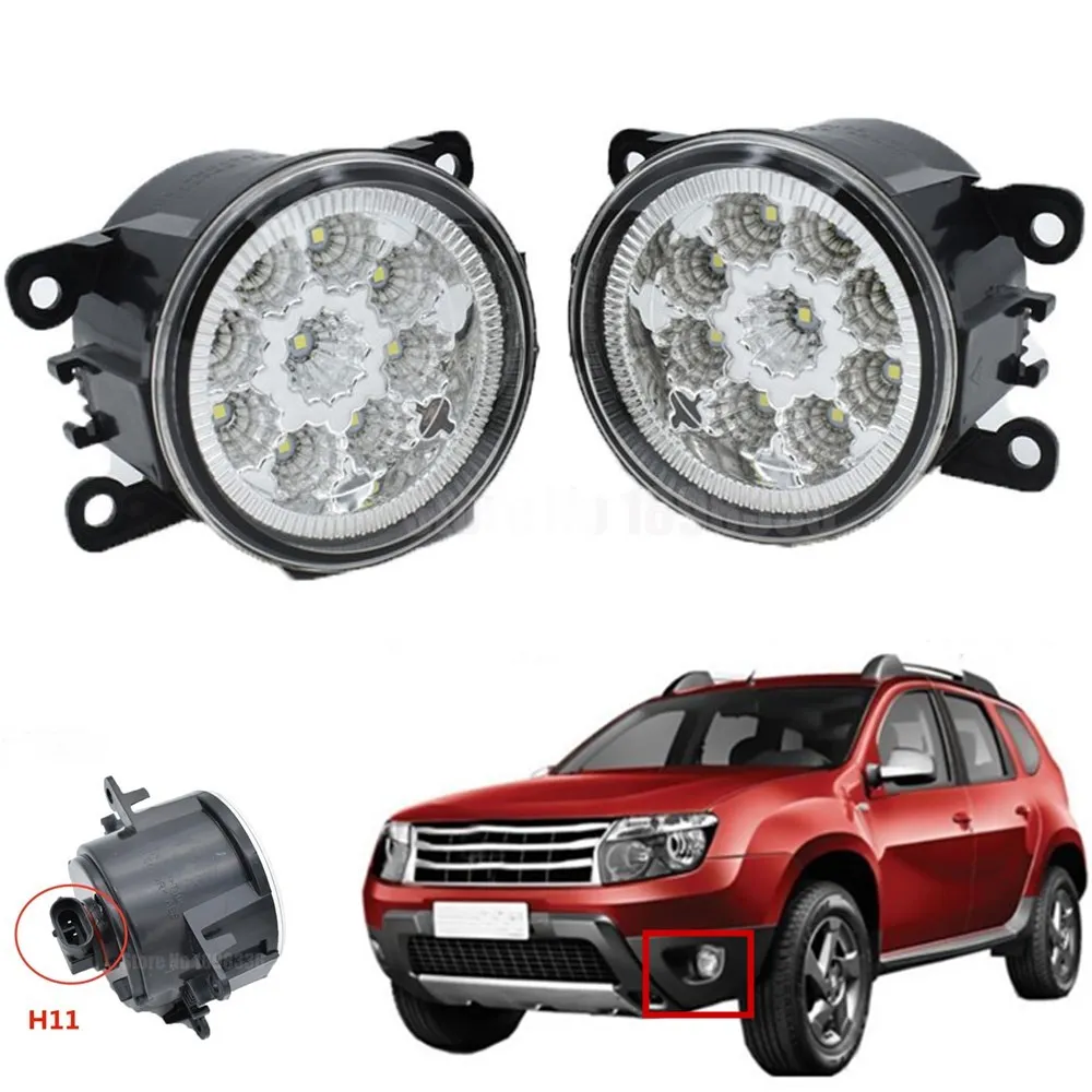 2PCS LED Front Fog Lights Car Styling Round Bumper Halogen fog lamps For Renault Duster Closed Off-Road Vehicle 2012-2015