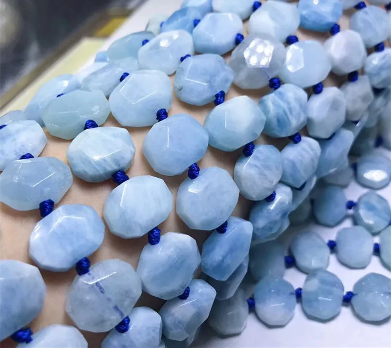 

AQUAMARINE BLUE loose beads baroque FLAT 12*15mm nature for making jewelry necklace 38CM FPPJ wholesale