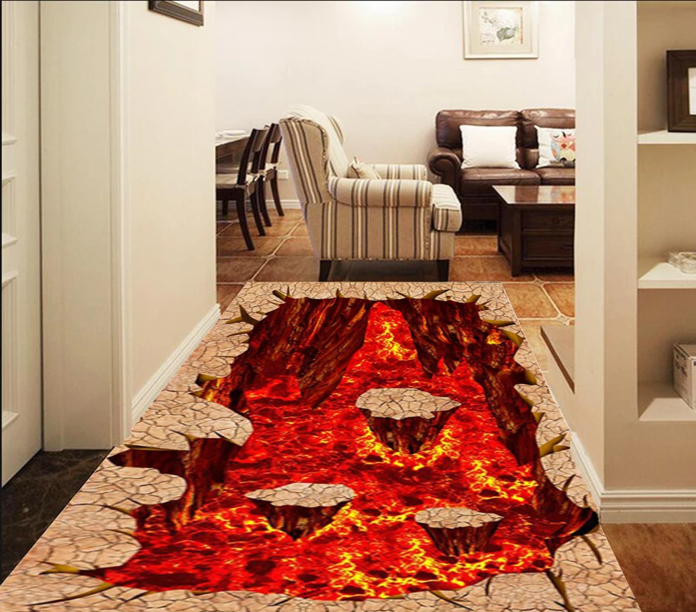 

Floor wallpaper 3D Volcanic magma floor tile picture