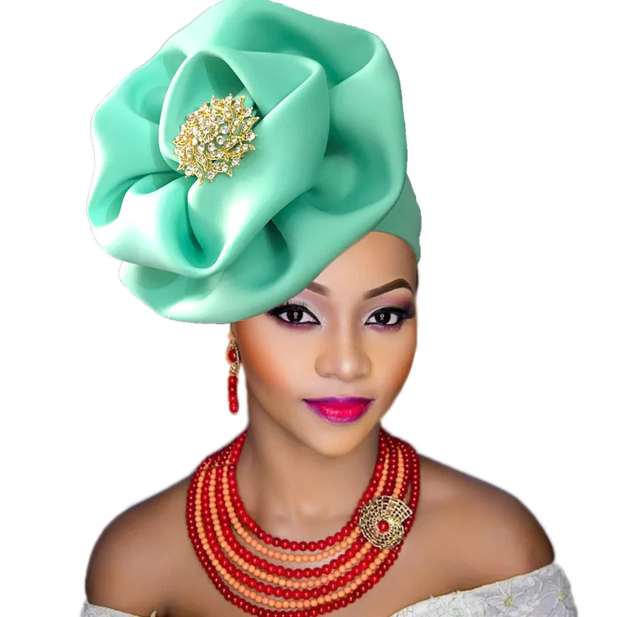 African Headite Flower Shape Gele Nigerian Traditional Wedding Cap Fashion Turban