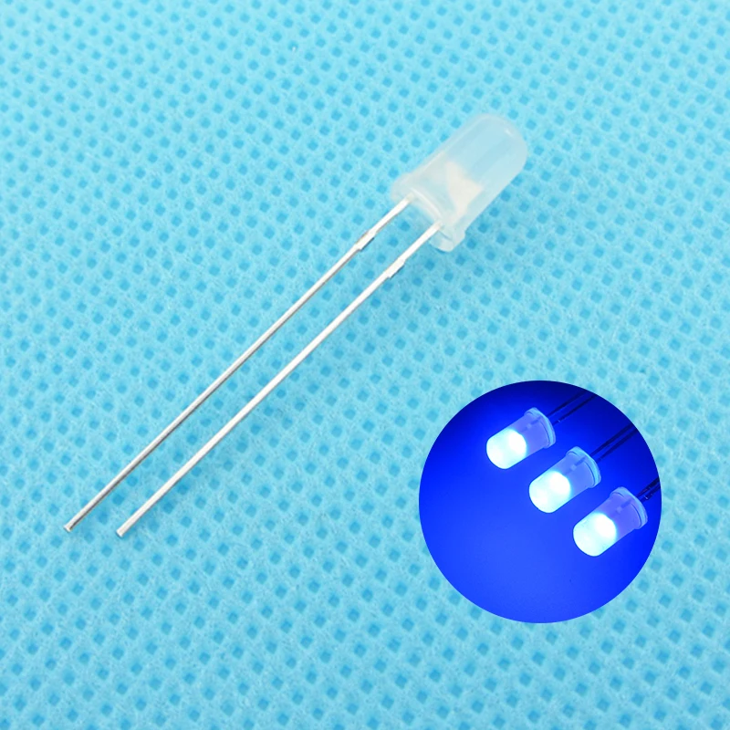 10 sztuk/partia F5 5mm niebieski LED okrągły dioda emitująca światło rozproszone mglisty Ultra Bright lampa koralik Plug-in DIY Kit praktyka DIP