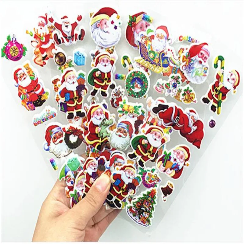 5pcs/lots 3D DIY Christmas Santa Claus stickers Self adhesive stereo bubble sticker Christmas gifts for children YOUE SHONE