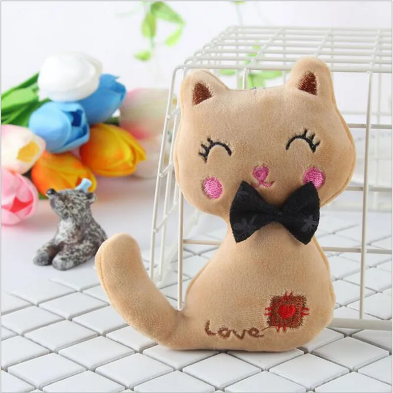 

1PCS Small Bow Knot Cat Plush Toys Pendant Toy Grab Machine Cartoon Animals Doll Bouquet Accessories Student Gift 12Cm