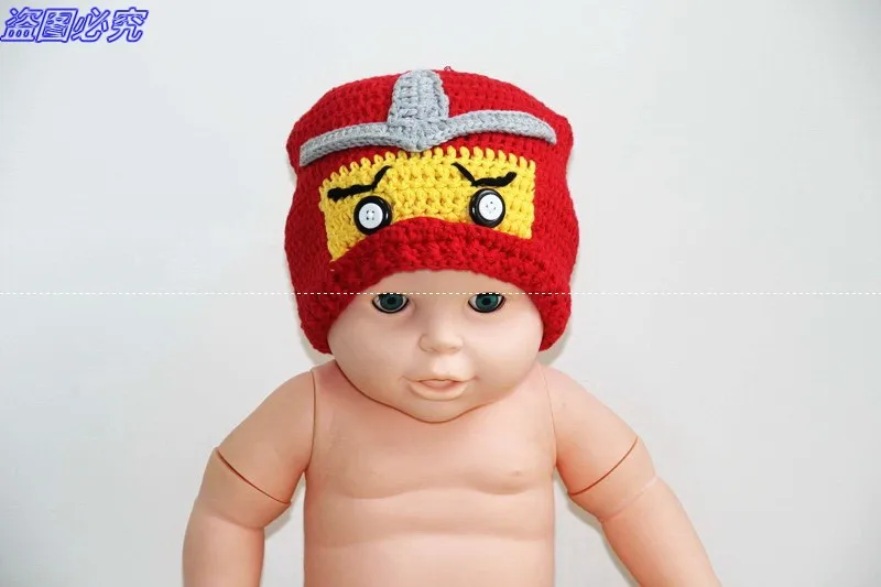 

Special price -Pure handmade100% cotton Halloween cartoon Ninja Hat , handmade crochet red Kai hat, Crochet Ninha caps beanie