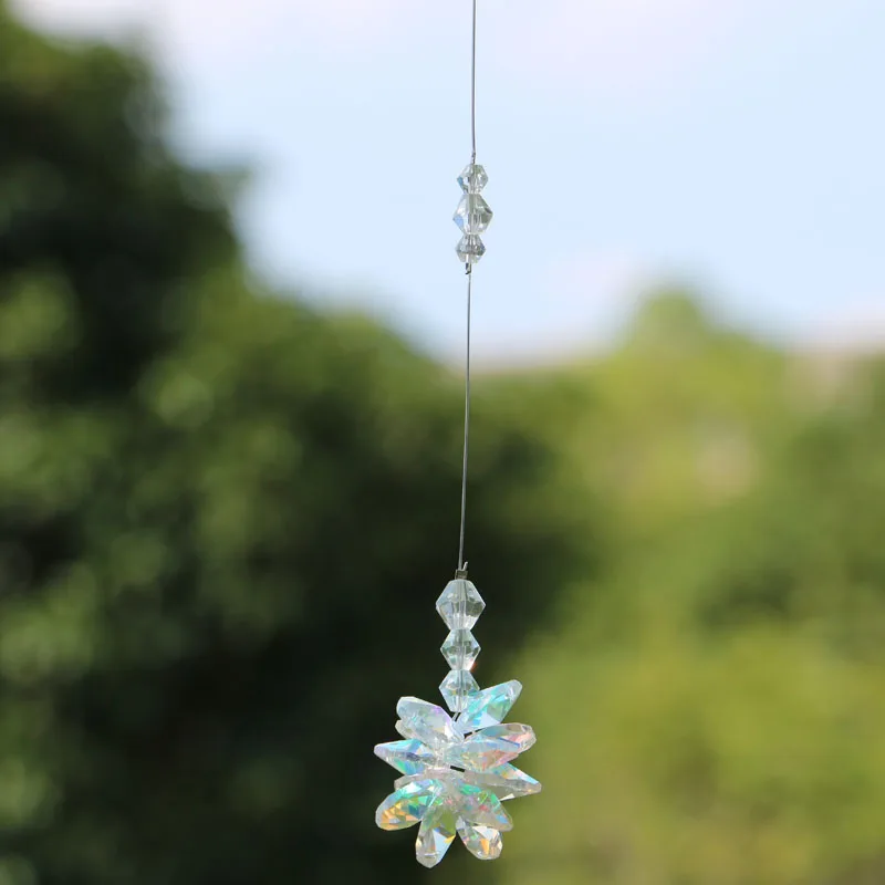 1PCS Clear Chakra Rainbow Crystal Starburst Prisms Hanging Suncatcher Car Charm Ornament