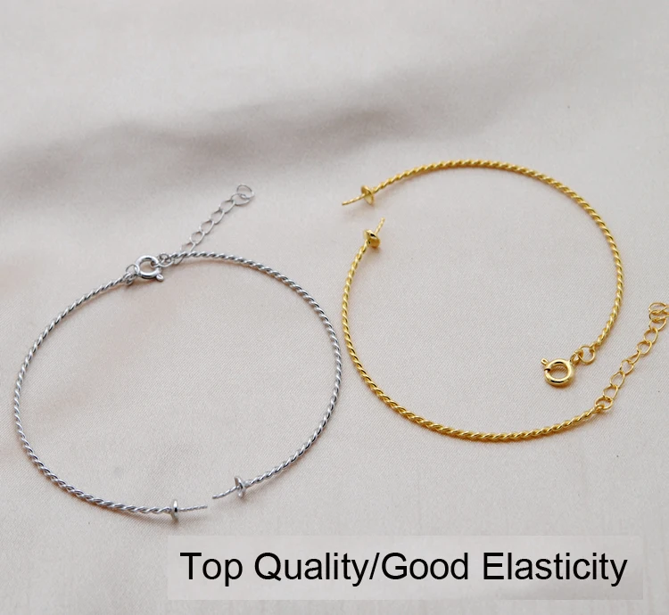 S925 Sterling Silver Pearl Bangle Fittings Twist Design Pearl Bracelet Components Silver&Gold Color 3Pieces/Lot