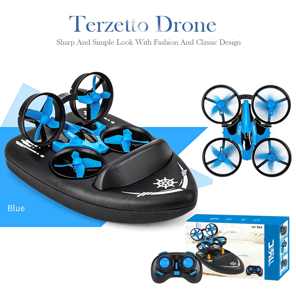 JJRC H36F RC Mini Drone 3in1 TERZETTO Boat Car Water Ground Mode Air Mode Altitude Hold Headles Mode RC Helicotpte for Kids Gift