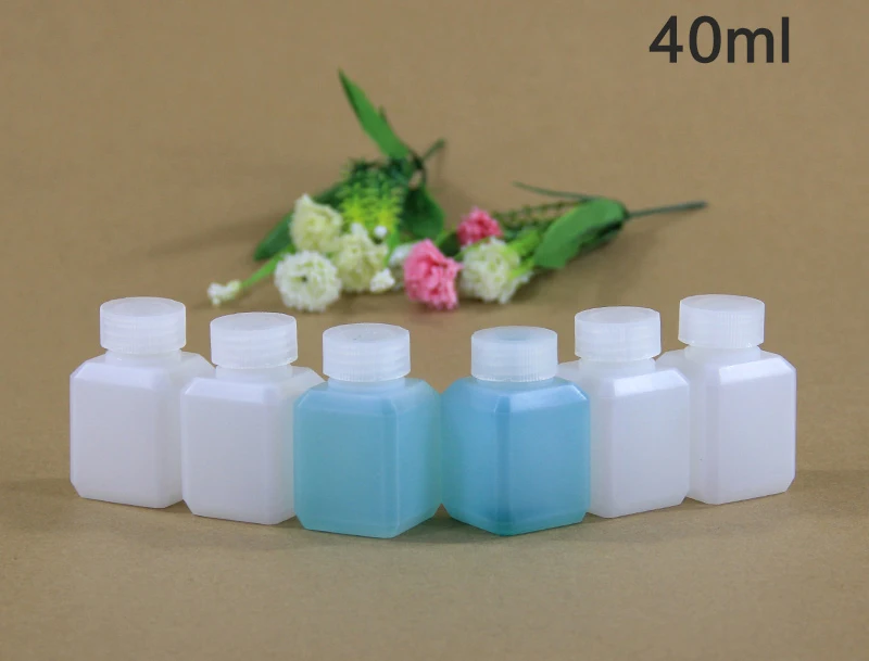 (100pcs/lot) 40ml / 40g Translucent Thick HDPE Square Bottle, Plastic bottle, Liquid Bottle,Small Bottle