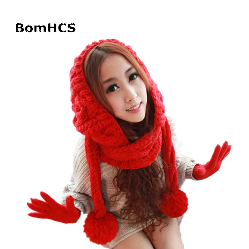 BomHCS Cute Winter Warm Beanie with Scarf 100% Handmade Knitted Hat Neckerchief