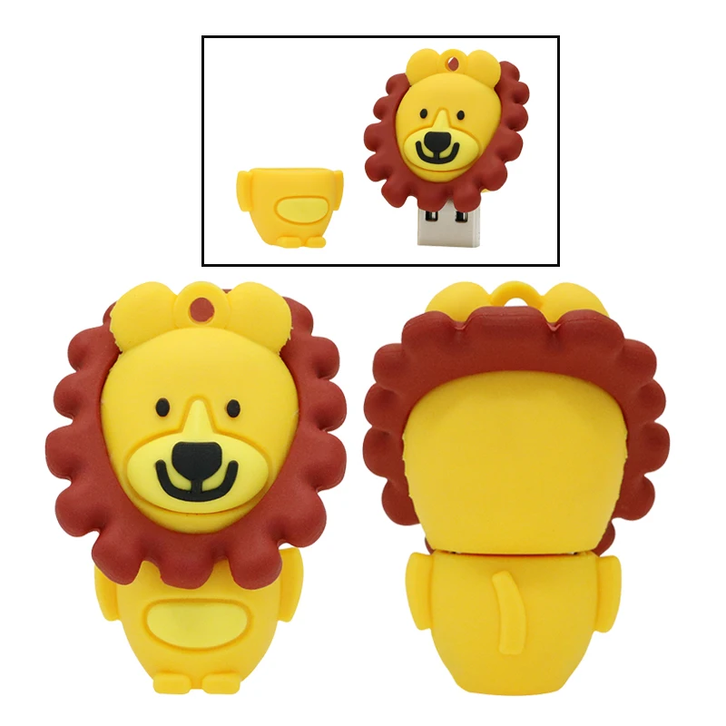 Cute Cartoon Lion Usb Flash Drive 128G 64GB 32GB 16GB 8GB 4GB Yellow King Pen Drive Lovely Animal Usb Memory Stick Full Capacity