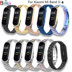 wrist strap for xiaomi mi band 3 4 mi band 4 replacement Metal Strap wrist strap Stainless Steel Bracelet Wristbands+Metal Case