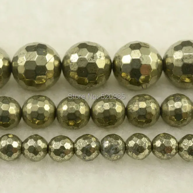 

Free Shipping Natural Stone Faceted Iron Pyrite Round Loose Beads 16" Strand 4 6 8 10 12MM Pick Size For Jewelry Making IPB01