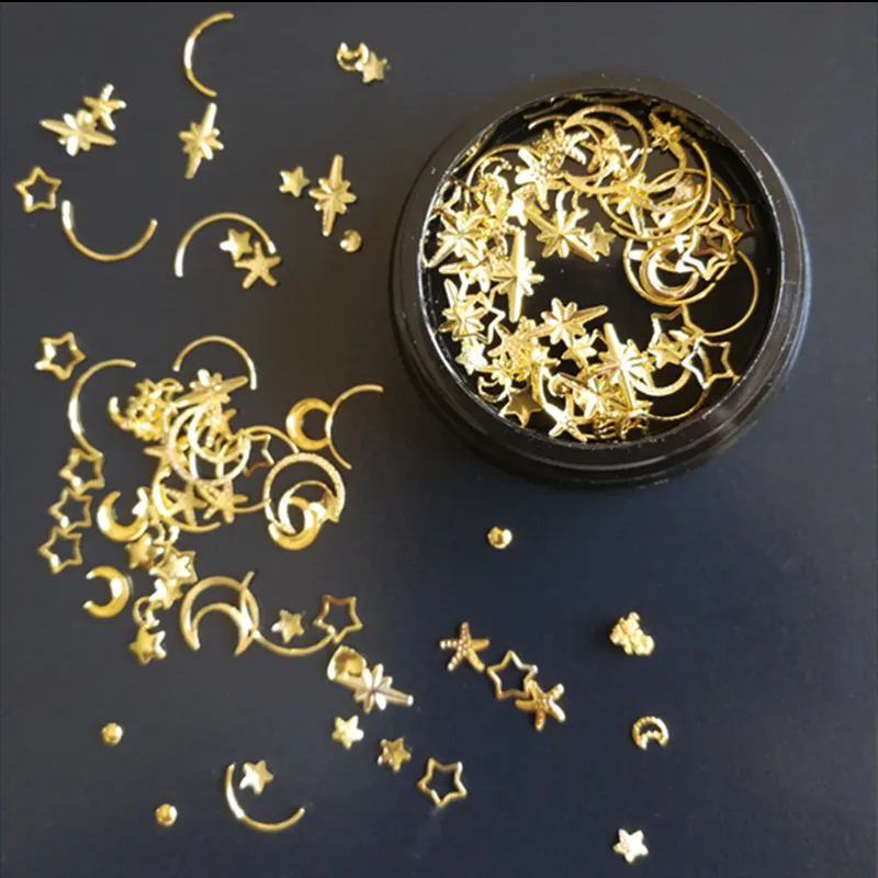1 Box Moon Stars Nail Art Rivets Stud Multi Mental Decals diy Tips Manicure Charms UV Gel  3D Nail Decorations Perfect Nailart