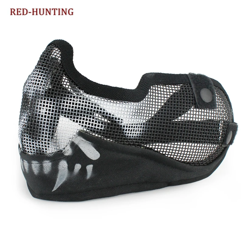 Maschera a rete mezza faccia maschera tattica pieghevole in rete con protezione per le orecchie per pistola BB Paintball per giochi CS di caccia