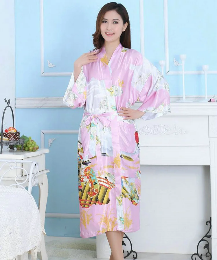 Best Selling Pink Color Nightwear women's Robes Bridesmaid Japanese Loose Style Sleepwear Bathrobes With Waistband Female Hot