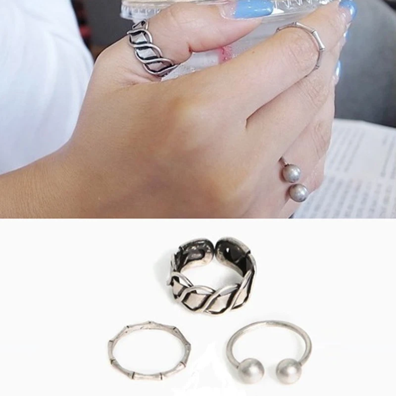 Anise Simple Geometric Circle Sets Rings Sets for Women Retro Silver Color Open Finger Knuckle Rings Fashion Punk Party Jewelry