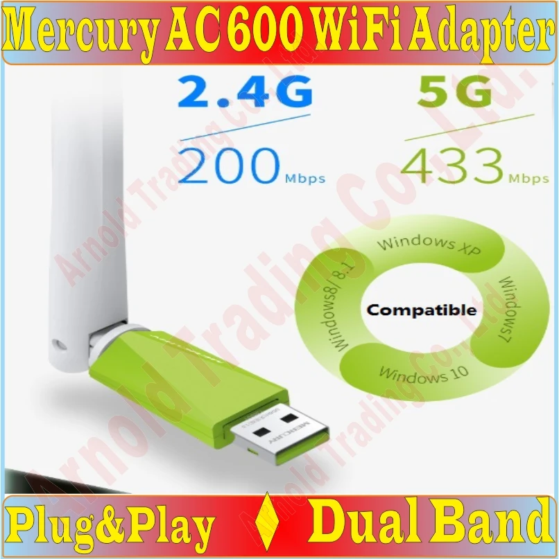 Plug&Play No Need Driver AC600 Wireless Network Card 11AC 600Mbps Dual Band USB2.0 WiFi Adapter with 5dBi External Antenna Prom-