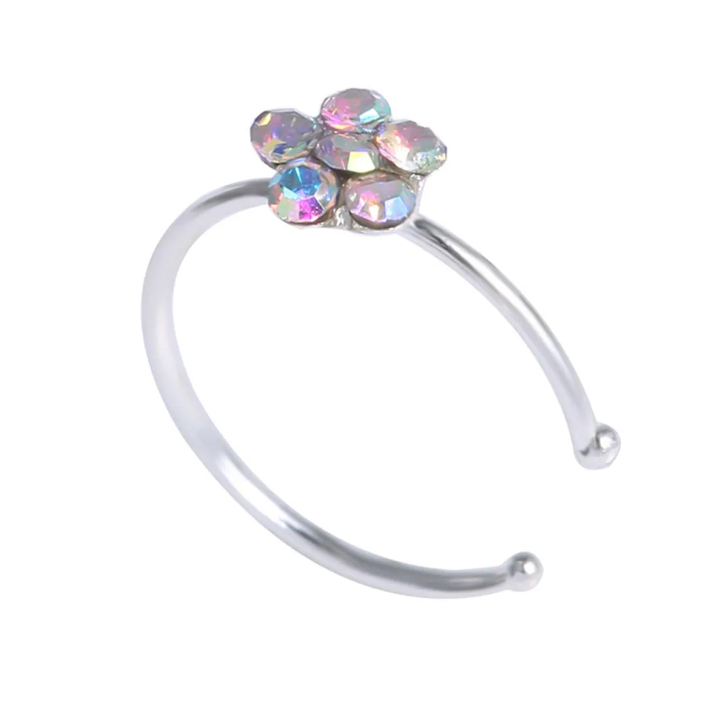 Nose Piercing Jewelry Plum Flower Rhinestone Nose Piercing Hoop Nose Ring Cartilage Tragus Stud Ring Body Piercing Jewelry image 3