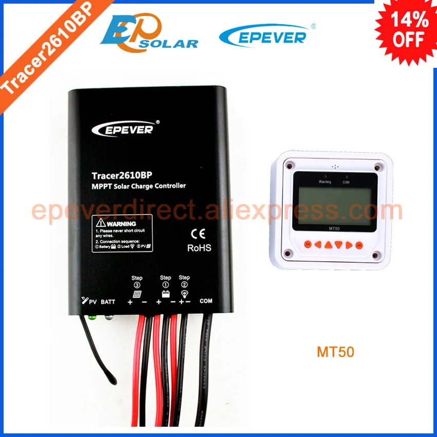 

MPPT solar 12v 24v volt work EPEVER controller Tracer2610BP new series 10A 10amp with white MT50 remote meter waterproof IP67