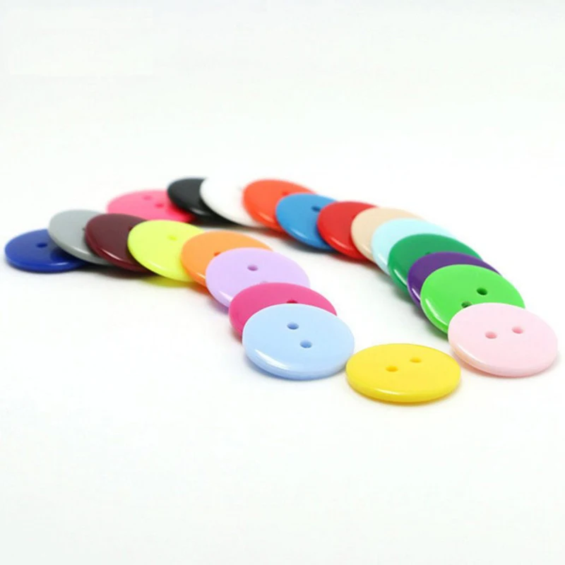 100pcs  9-25MM High Quality Round Flatback 2 Holes Solid Color Resin Buttons Sewing On Shirt Eco-Friendly Dyed Plastic Buttons