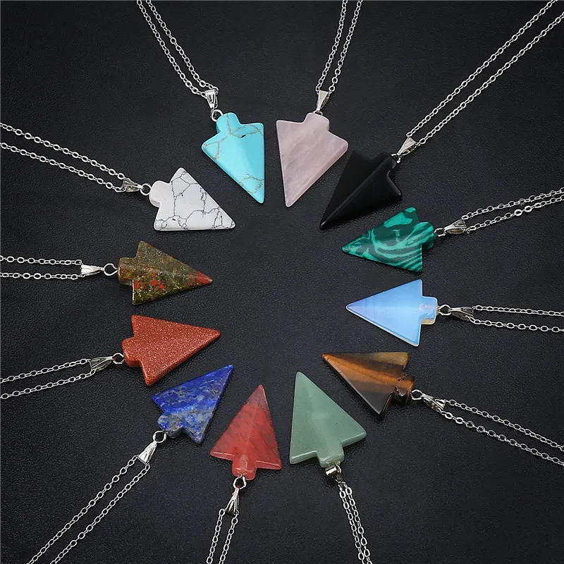 Fashion Natural  Pink Quartz Stone Pendants Charms Triangle Arrow For Necklace Making 12pcs Wholesale Free Shipping  2018