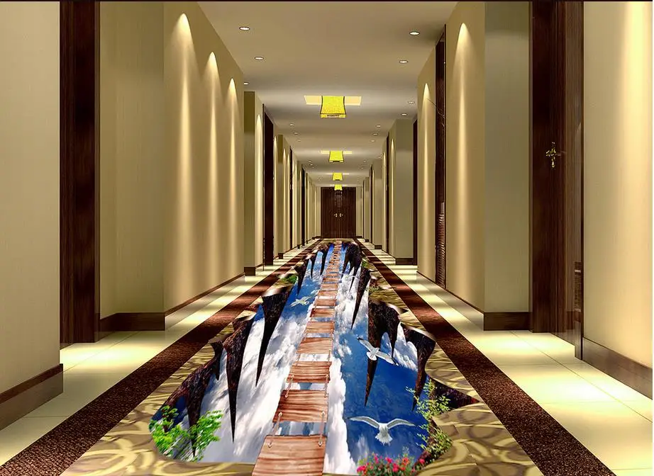 

Modern Custom 3D Floor Mural Sky Wooden Bridge Floor Painting PVC Wall Paper Self-adhesive Floor Mural 3D Wallpaper