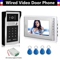 Monitor lcd de 7 polegadas, com fio, vídeo, campainha da porta, sistema de intercomunicação, caixa de alumínio, id, keyfobs, desbloqueio por 2 vias