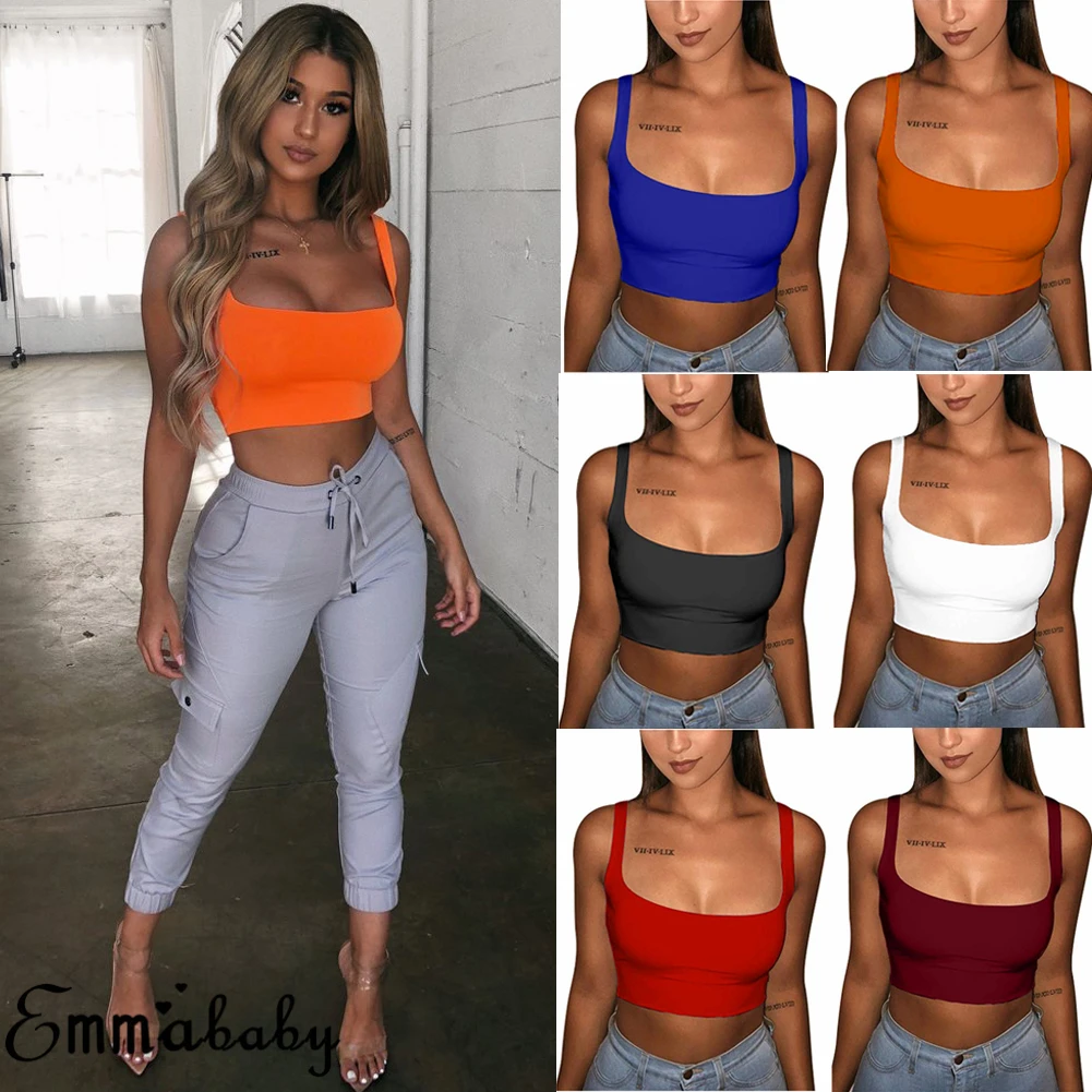 Womens Sexy Strappy Tanks Vest Crop Top Solid Color Sleeveless Slash Neck Tanks Women Sports Tank Tops 2019 Hotsale