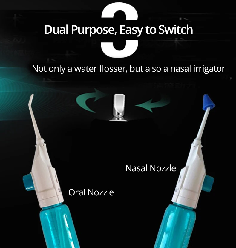 Dental Oral & Nasal Irrigator Dual Water Flosser Tiny Portable Teeth Nose Jet Hygiene Irrigation Cleaner 90ml