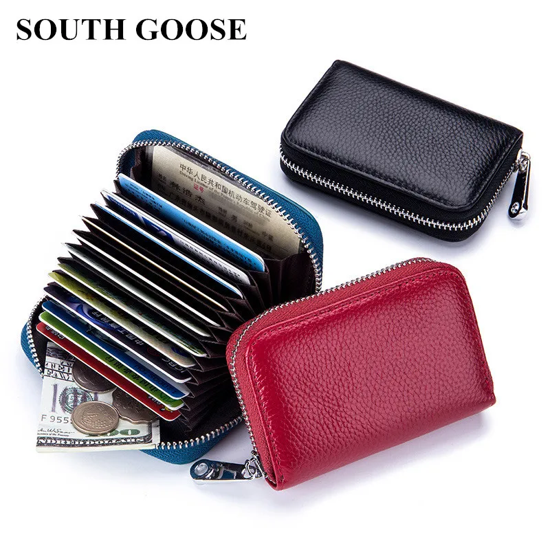 SOUTH GOOSE – étui en cuir véritable pour hommes et femmes, porte-cartes de crédit RFID, en peau de vache, pour voyage