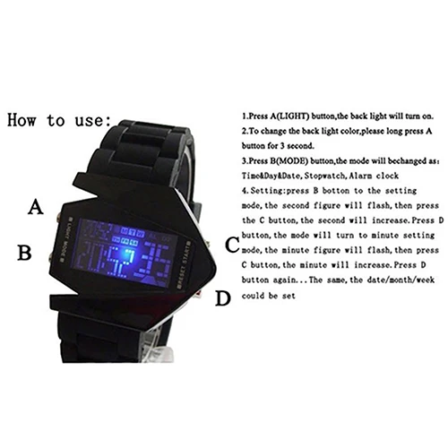 Cool Men\'s Oversized Design Light Digital Sports Plan Shaped Dial Electronics Wrist Watch