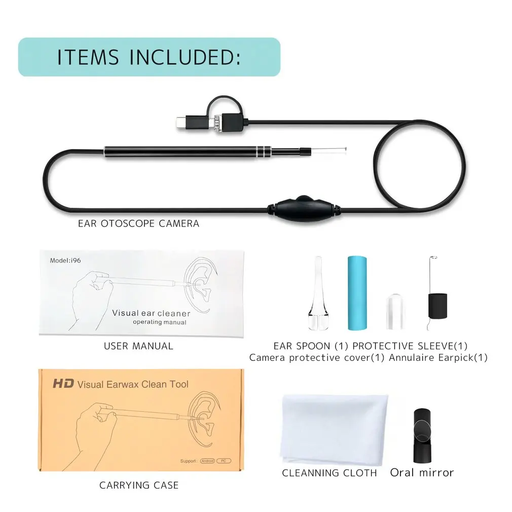 Ear Cleaning Endoscope 2 In1 USB HD Visual Ear Spoon 5.5mm Mini Camera Android PC Ear Pick Otoscope Borescope Tool Health Care