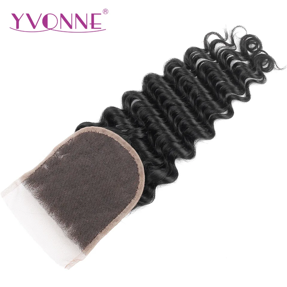 YVONNE Deep Wave Closure Brazilian Virgin Human Hair Closure 4x4 Free Part Natural Color