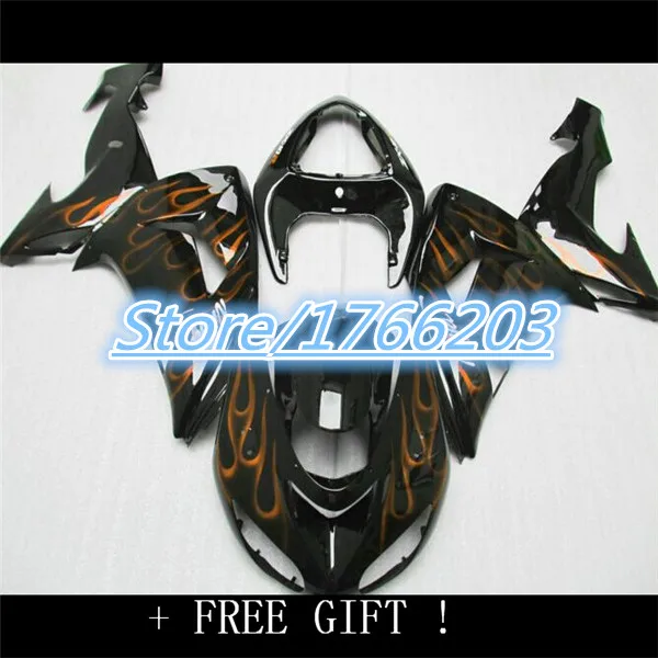 

2013 Popular orange flames black Fairing kits for KAWASAKI Ninja ZX10R 06 07 ZX 10R 2006 2007 ZX-10R 2006-2007 10R 06 07 Ning