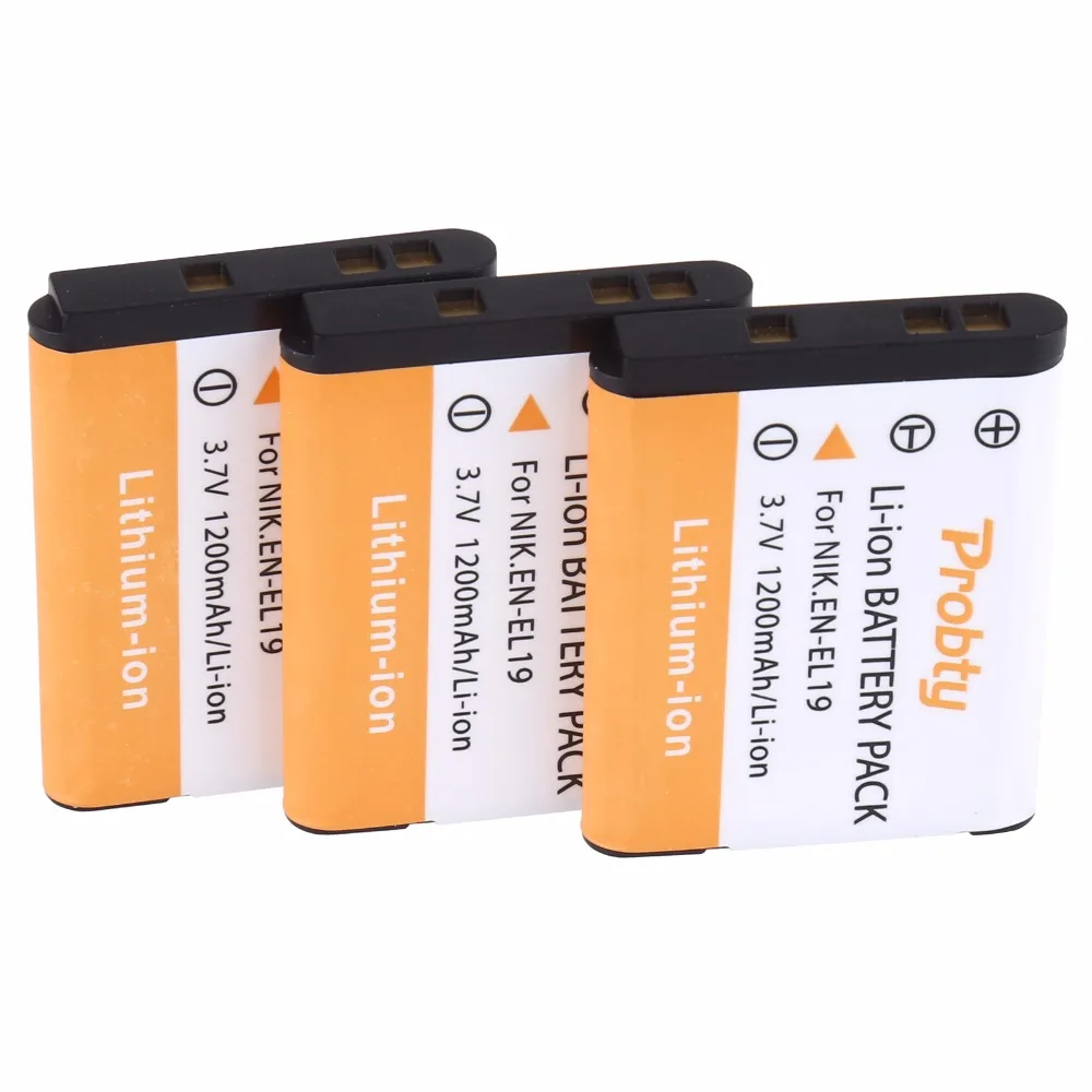 

3 Pcs EN-EL19 EN EL19 ENEL19 Digital Camera Battery for Nikon S100 S2500 S2600 S3100 S6400 S4100 S4150 S3300 S4300 Camera