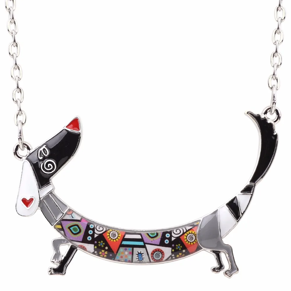 Bonsny Statement Maxi Metal Chain Enamel Pet Choker Dachshund Dog Necklace PendantCollar 2017 New Animal Jewelry For Women Girl