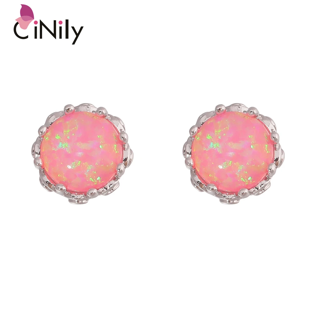 CiNily Pink & Orange Fire Opal Night Stud Earrings With Stone Silver Plated Cocktail Party Fully-Jewelled Female Earrings Gift