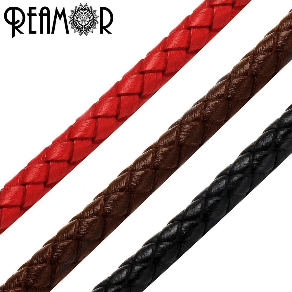 

REAMOR High Quality 6mm Genuine Braided Leather Rope String For Bracelet Jewelry Craft Making DIY Findings Wholesale