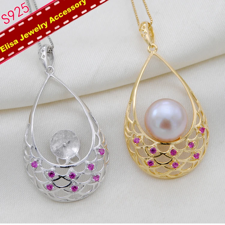 Waterdrop Design Pearl Pendant Settings S925 Sterling Silver Pendant Holder Women DIY Pendant Jewelry Accessory 3Pieces/Lot