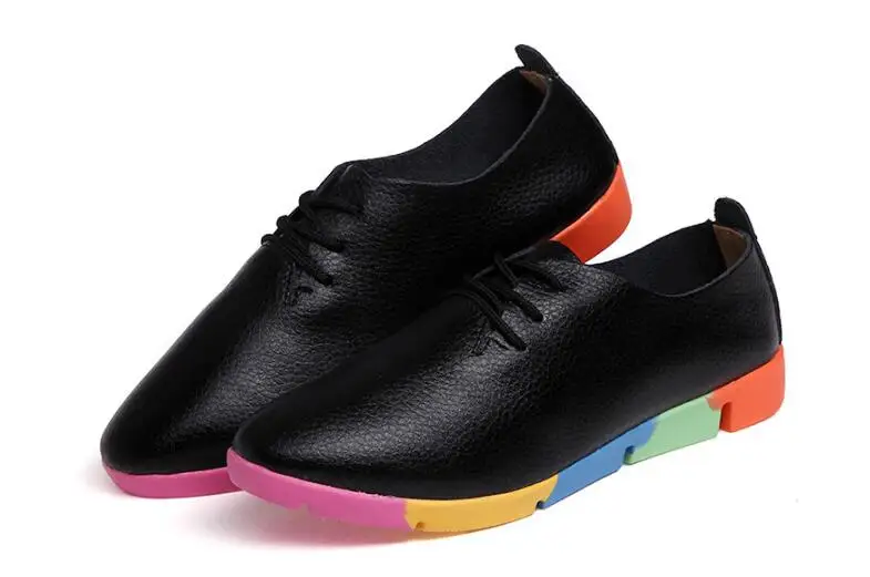 New Autumn spring new lace-up leather women flat white shoes pointed toe deep mouth soft bottom leisure colorful shoes woman