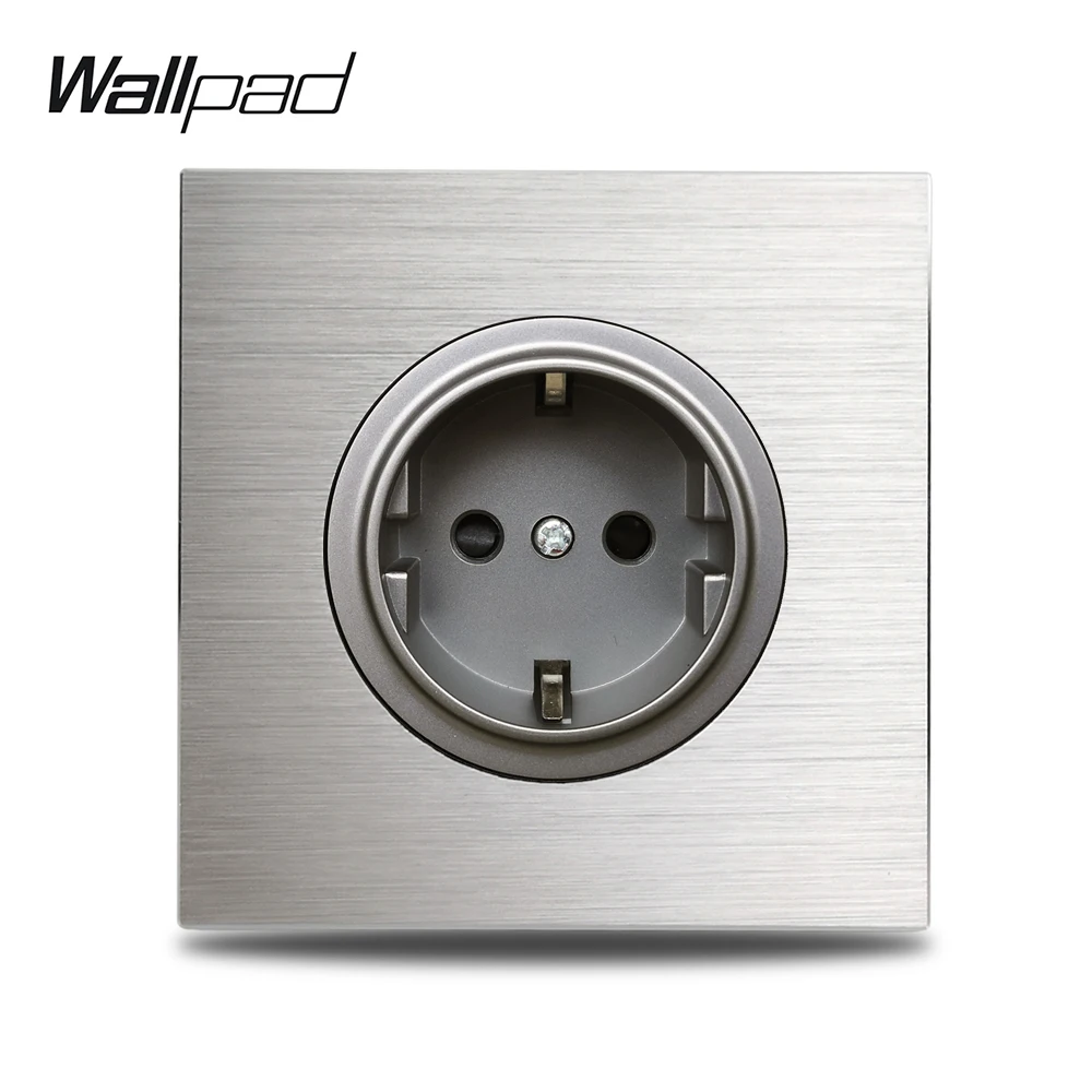 Wallpad L6 Grey Silver Aluminum Plate 1 Gang Power Outlet Brushed Metal Panel Single 16A EU Wall Electric Socket