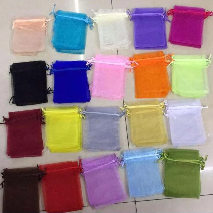 

100pcs/lot 7x9, 9x12, 10x12, 10x15cm Solid Colour Drawstring Organza Bags Christmas Wedding Gift Bags Candy Jewelry Pouches