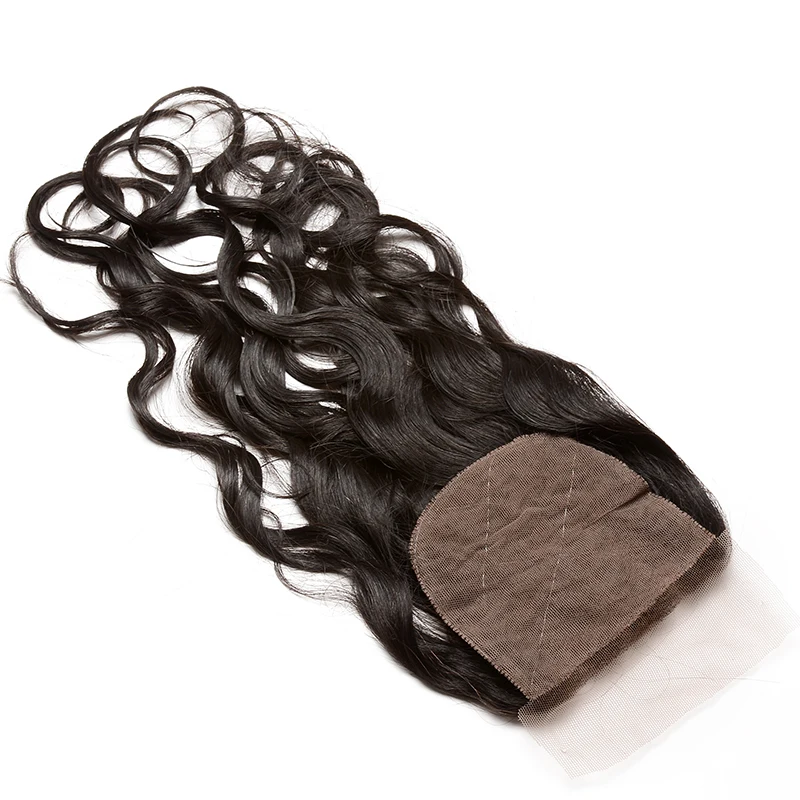 Silk Base Closure Malaysia Water Wave 100% Human Hair With Baby Hair Hidden Knots Closure Brown Lace Dolago Virgin Hair