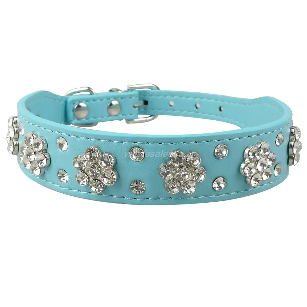 DidAustin-Collier de chien clouté en cuir diamant pour animaux de compagnie, colliers de chat en cristal Bling, rose, rouge, petits et moyens