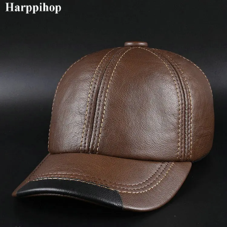 New winter fashion leather hat Mens Leather Baseball Cap Hat Haining leather peaked cap