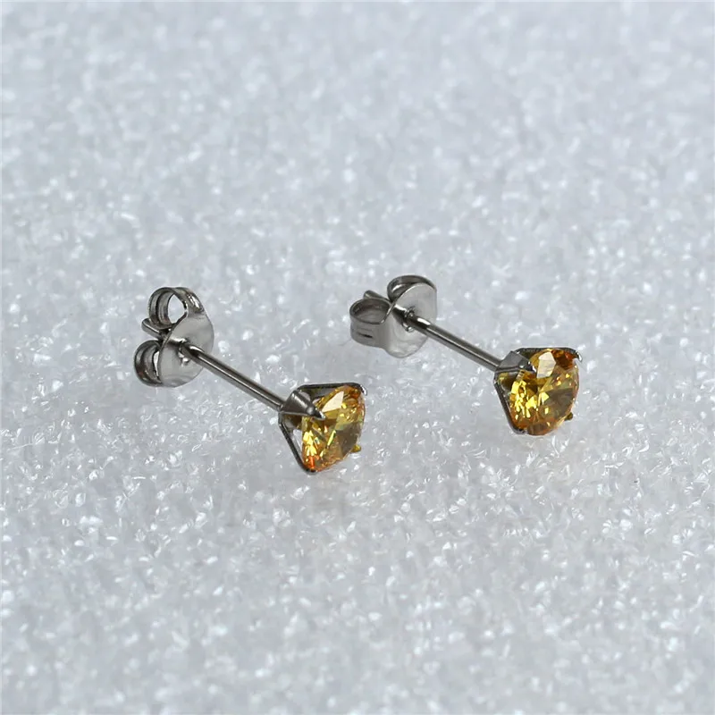 ED028 Titanium With Golden-color Zircon Stud Earrings 316L Stainless Steel IP Planting 5mm Round